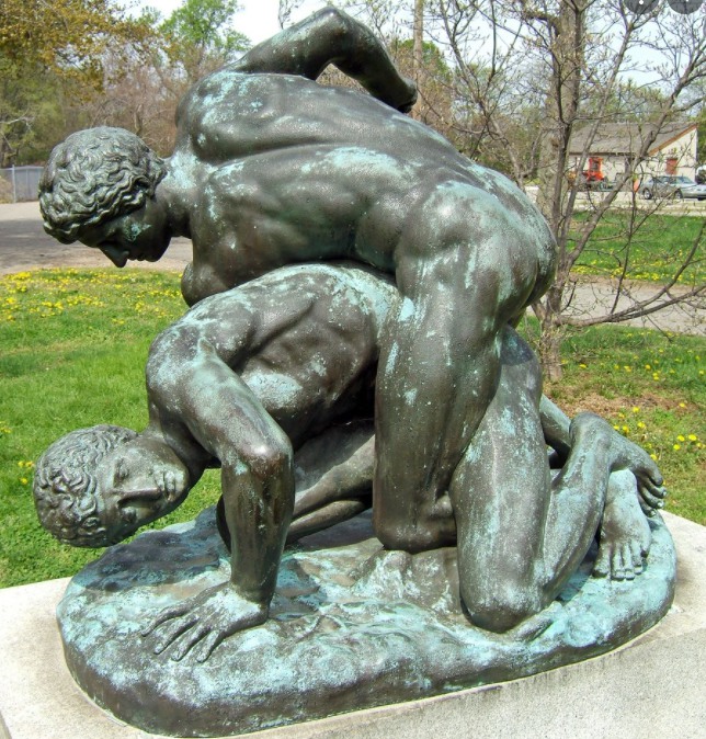 large wrestling sculpture