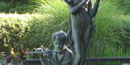 bronze children waterfall fountain statue