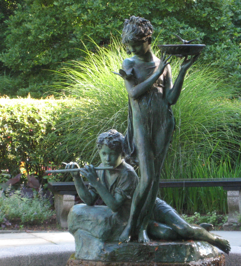 bronze children waterfall fountain statue