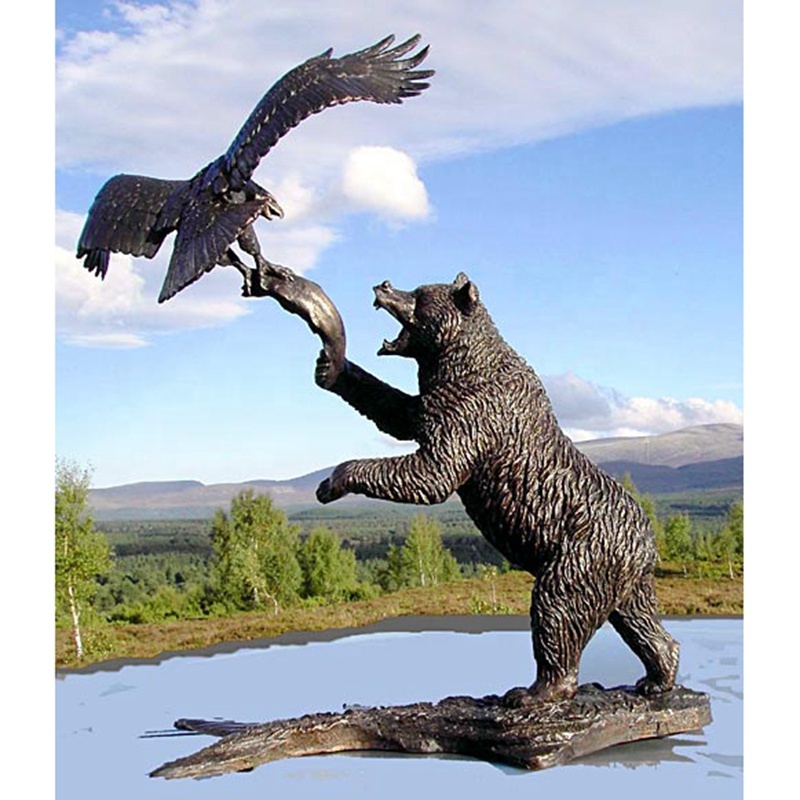 Bear and eagle bronze statue