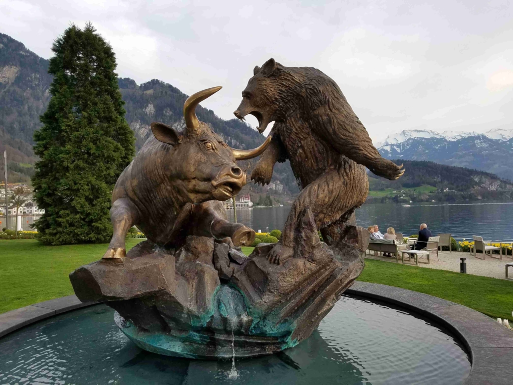 bronze bear and bull fountain