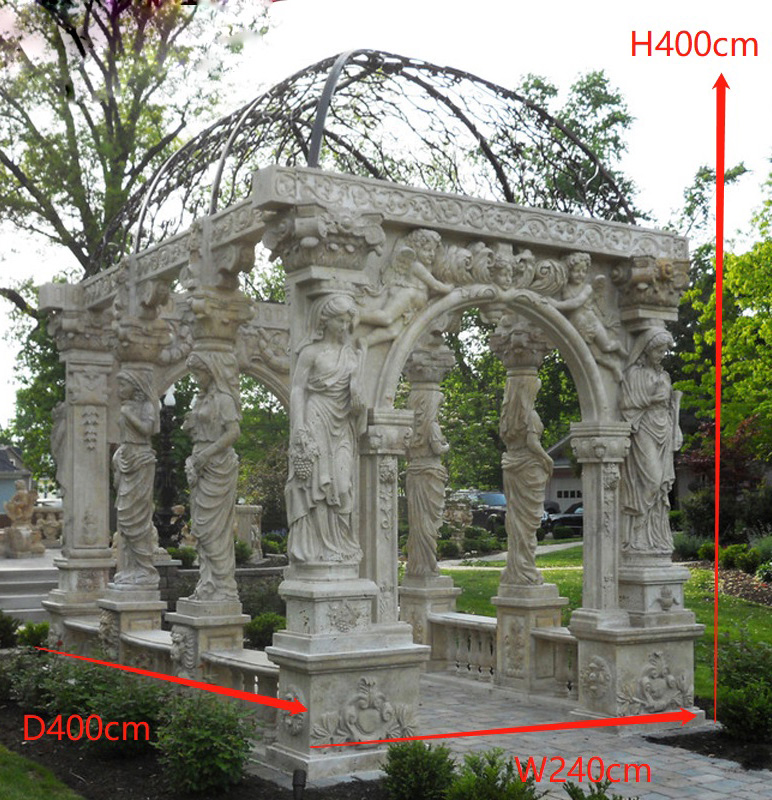 Marble Sculpture Scenery- advanced Marble Gazebo with lady statue