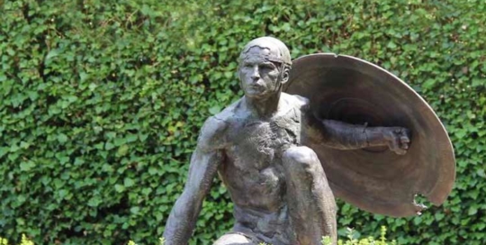 Greek warrior with shield statue