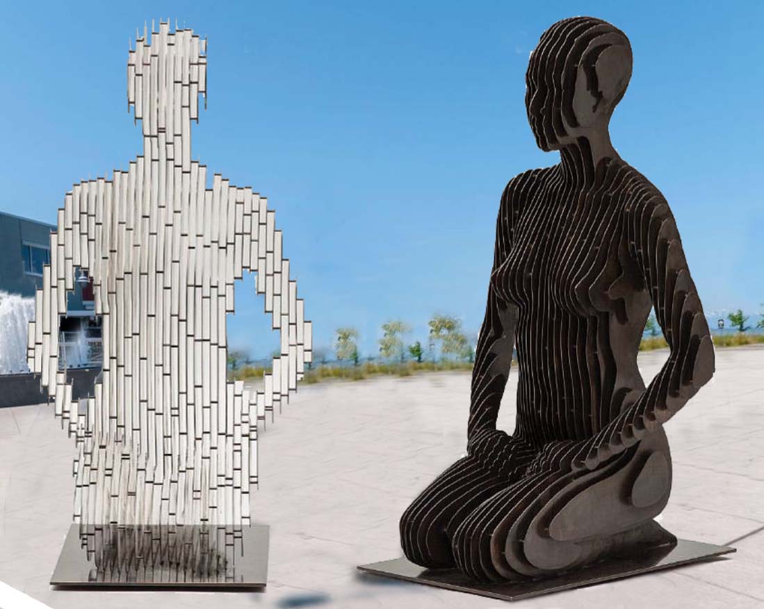 Modern disappear abstract stainless Steel Sitting Woman human Art Sculptures