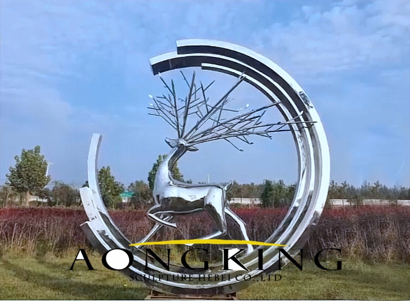 Iconic deer stainless steel sculpture