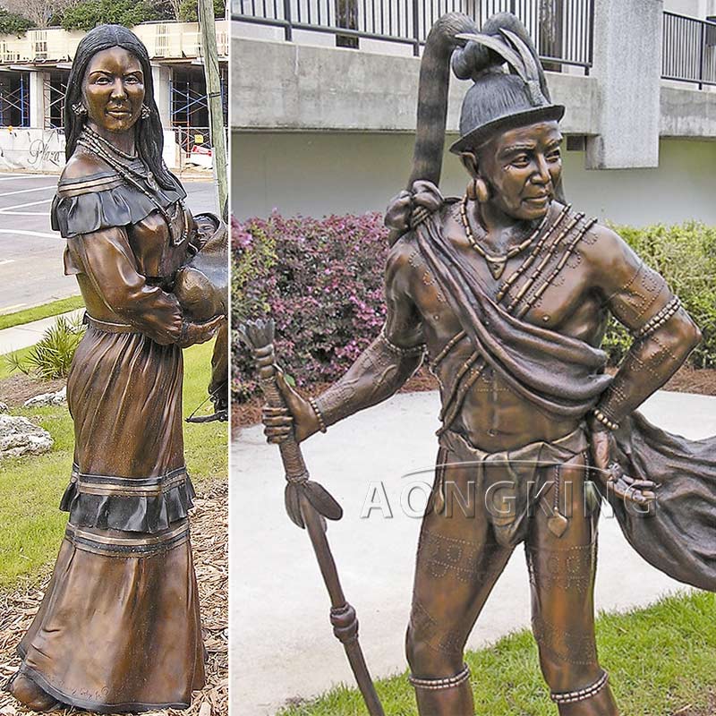 bronze Native American servant king and his queen sculpture