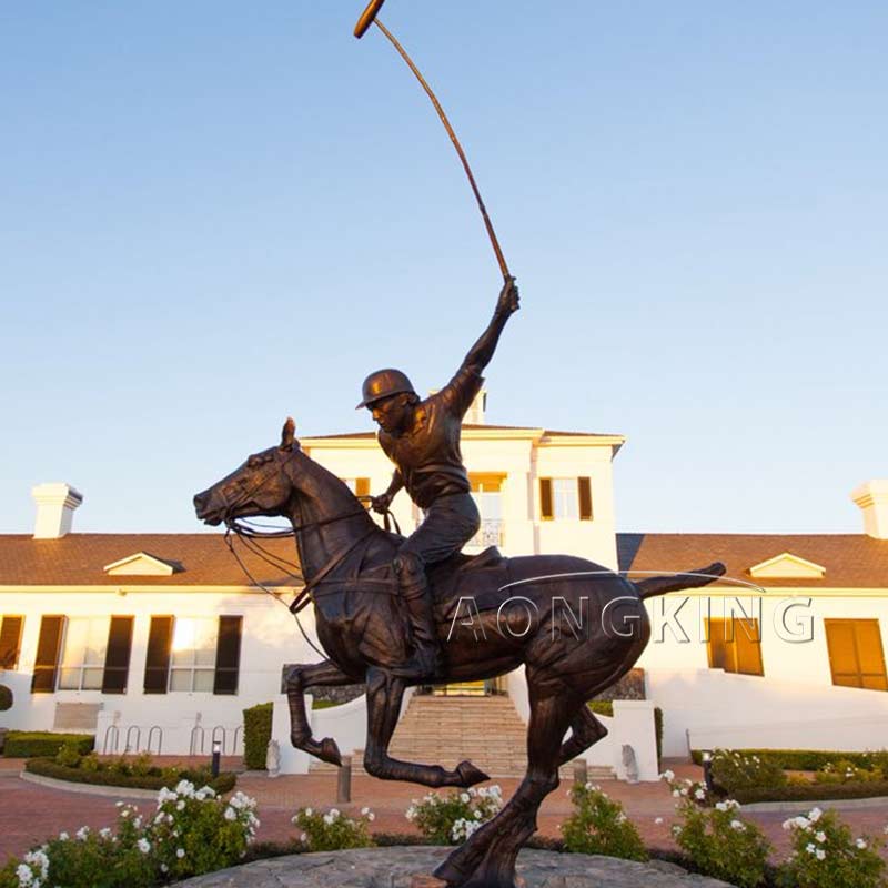 bronze man racing horse sculpture