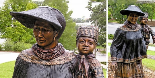 bronze rural woman and child sculpture