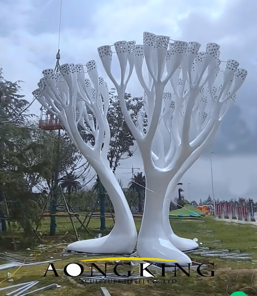 futuristic stainless steel tree sculpture