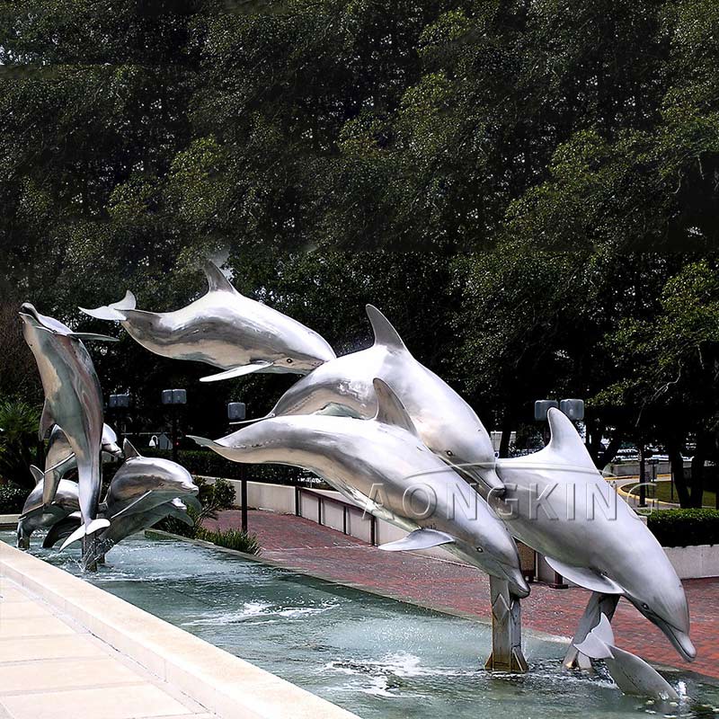 stainless steel dolphin sculptures at the Florida capitol in Tallahassee