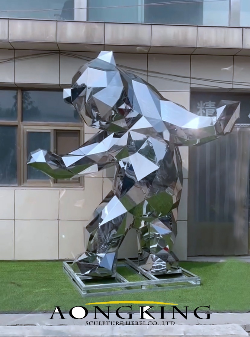 stainless steel cubist art bear statue