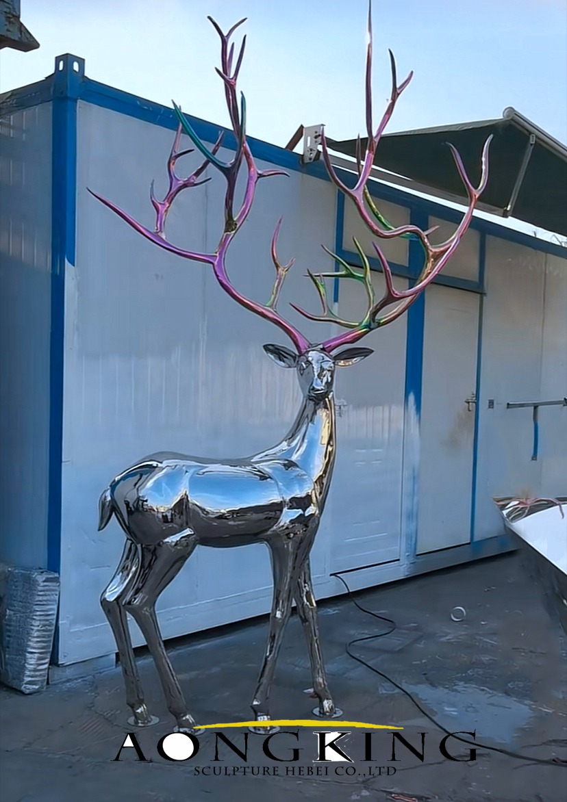 stainless steel deer engaging statue