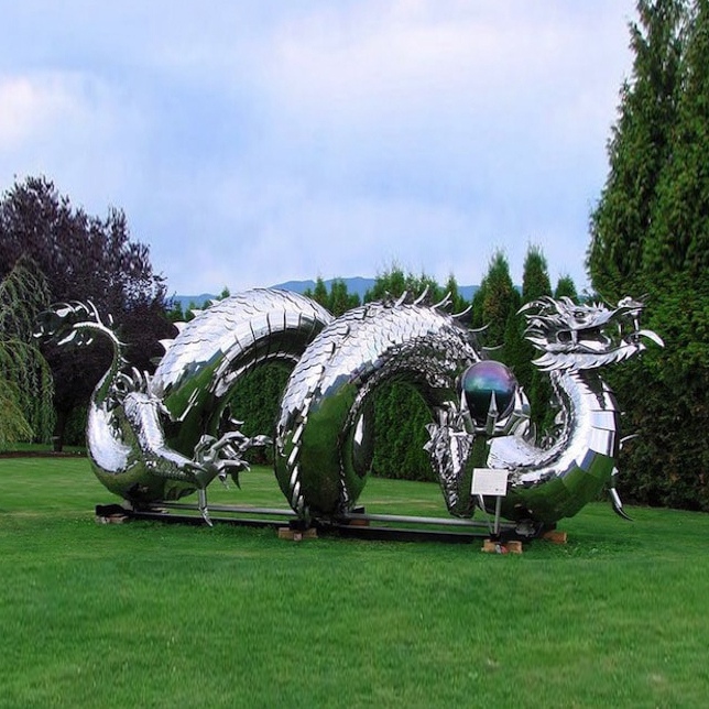stainless steel dragon yard art