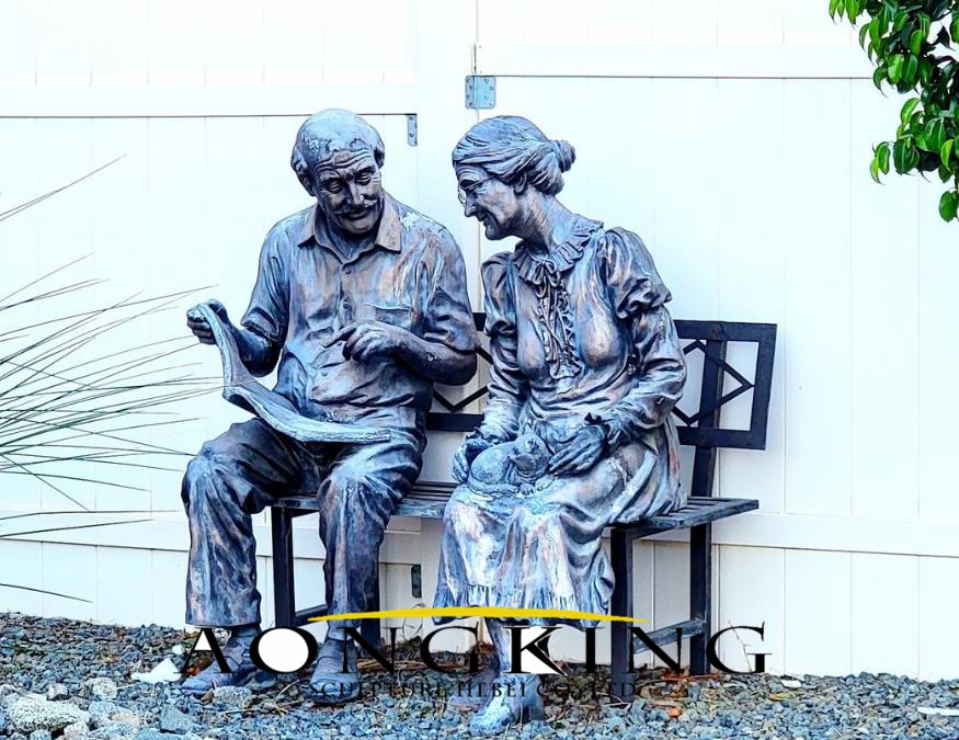 bronze old couple sculpture