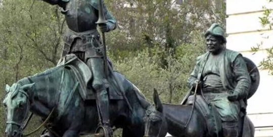 bronze statues of Don Quixote and Sancho in Madrid