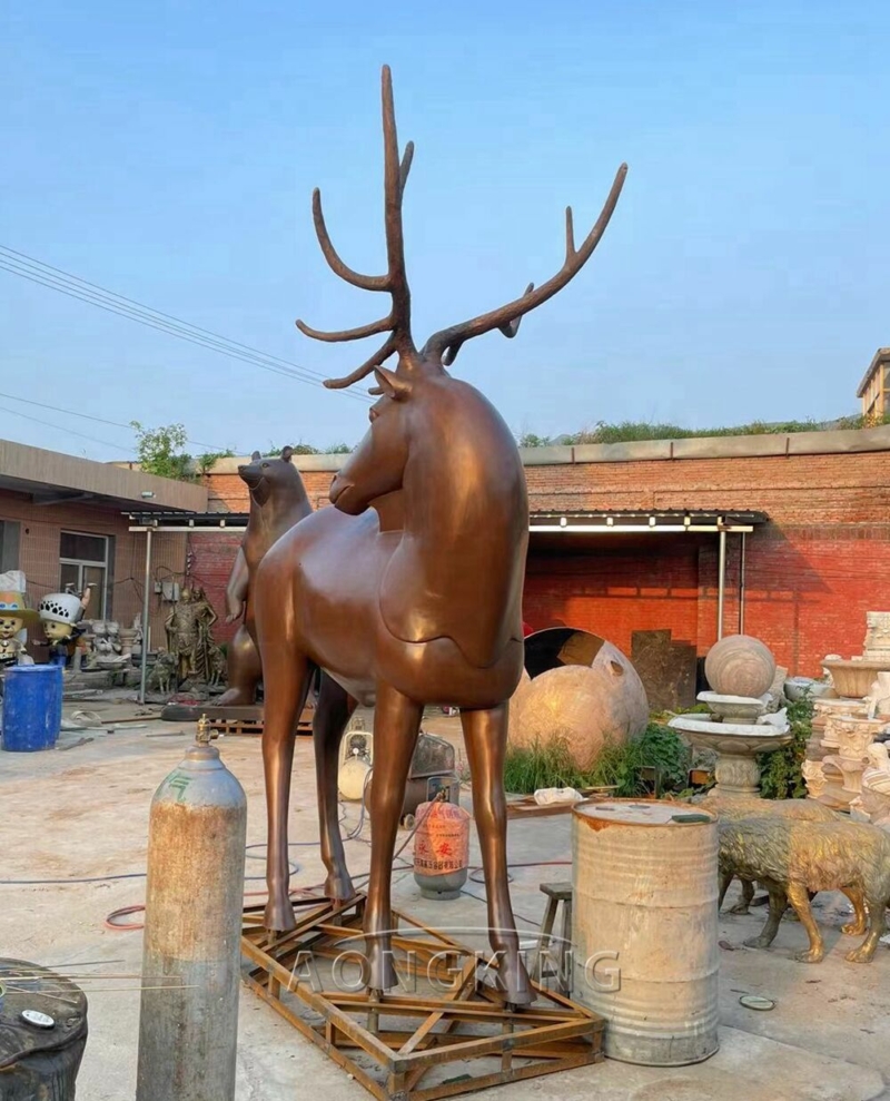 bronze large reindeer statue