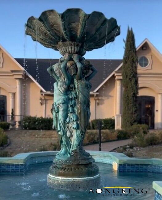 bronze women water fountain sculpture