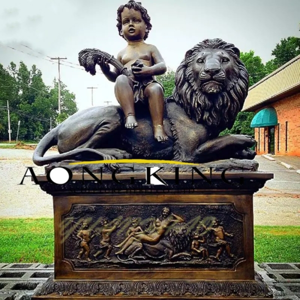 bronze cherub lion statue